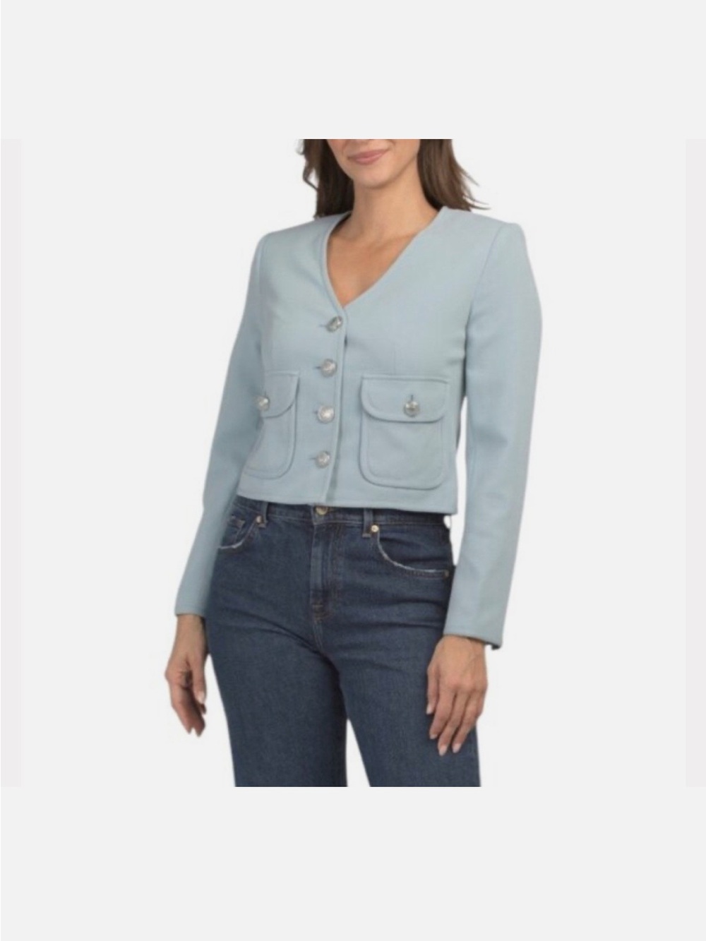 Elie Tahari Powder Blue V-Neck Buttoned Blazer